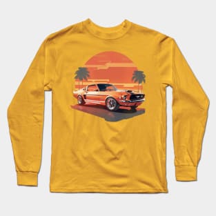 Vintage Summer Ford Mustang Beach Sunset sports car Long Sleeve T-Shirt